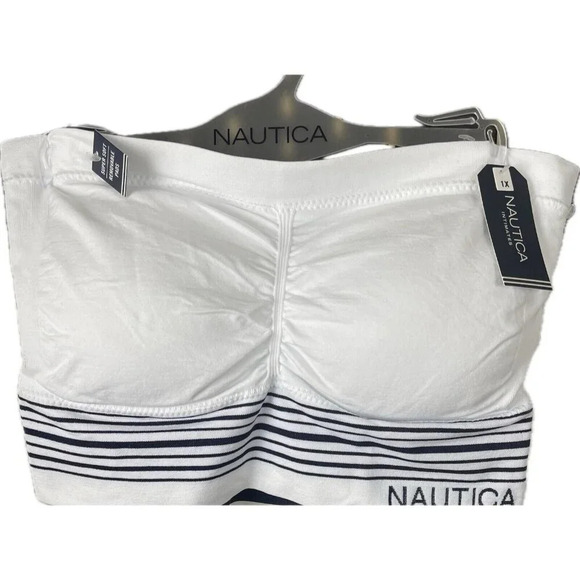 Nautica Plus 2X White-Navy Logo Ruched Front Removable Pads Strapless Bra-2-Pk - Picture 2 of 6